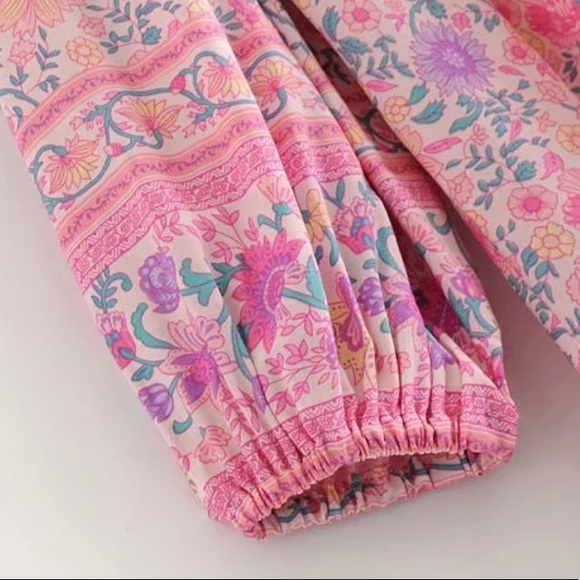 Babydoll Boho Floral Gypsy Print Dress Pink - Picture 10 of 12